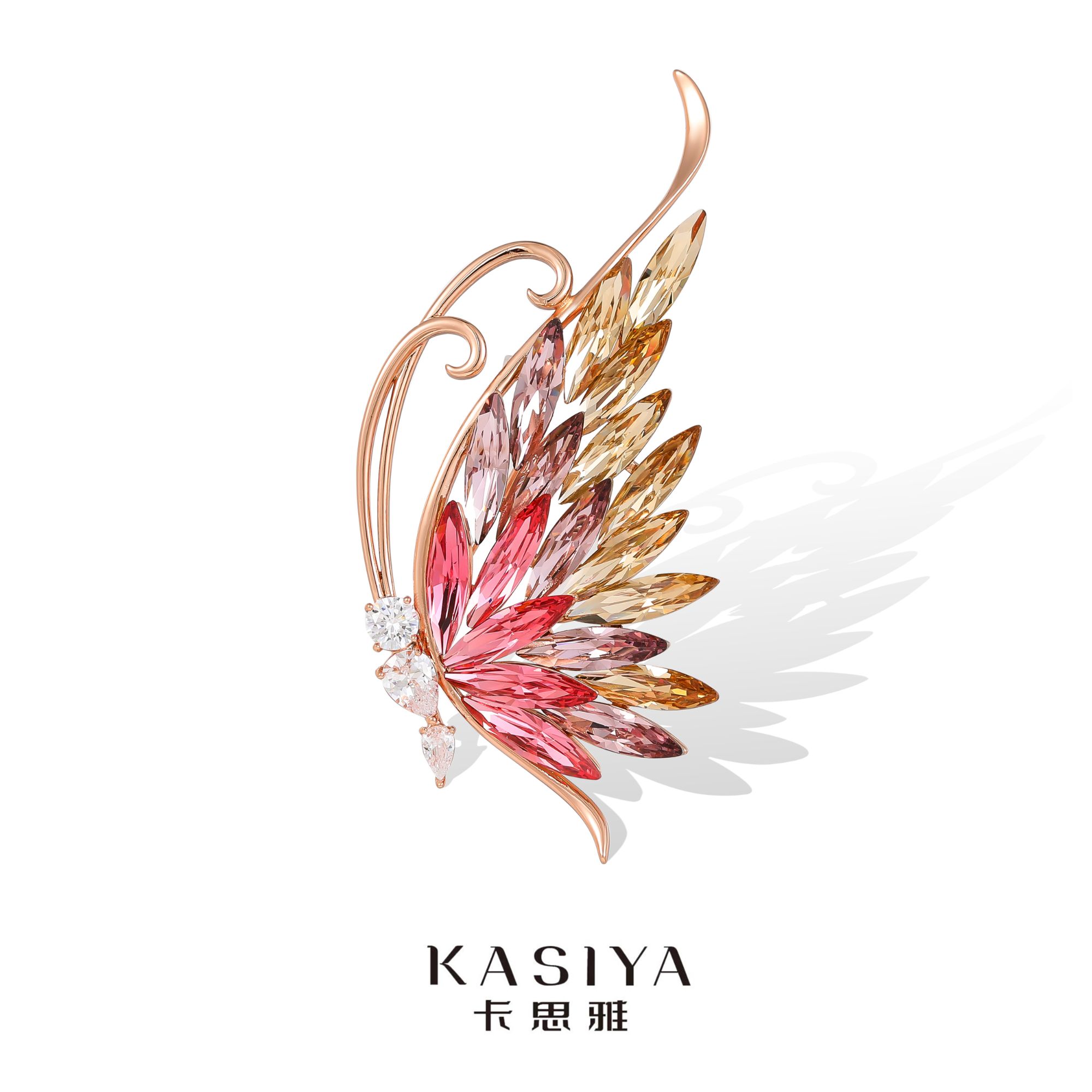 kasiya/卡思雅 铜合金仿水晶胸针 新款双色蝴蝶胸针送礼胸花