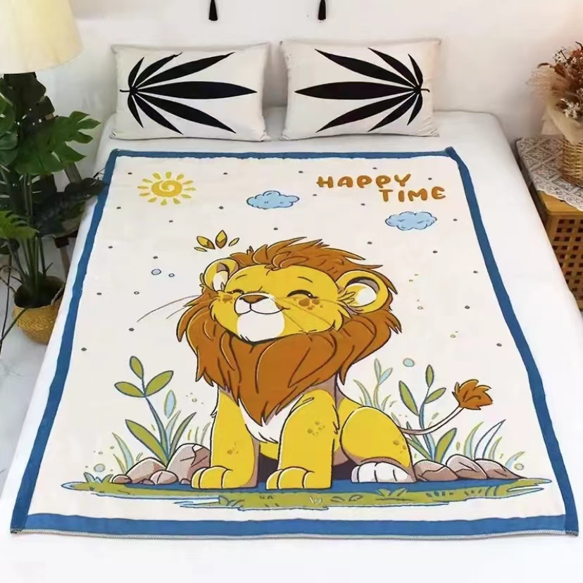 【小狮子】120*150-纯棉卡通面包被纱布毯可爱柔软休闲毯睡毯
