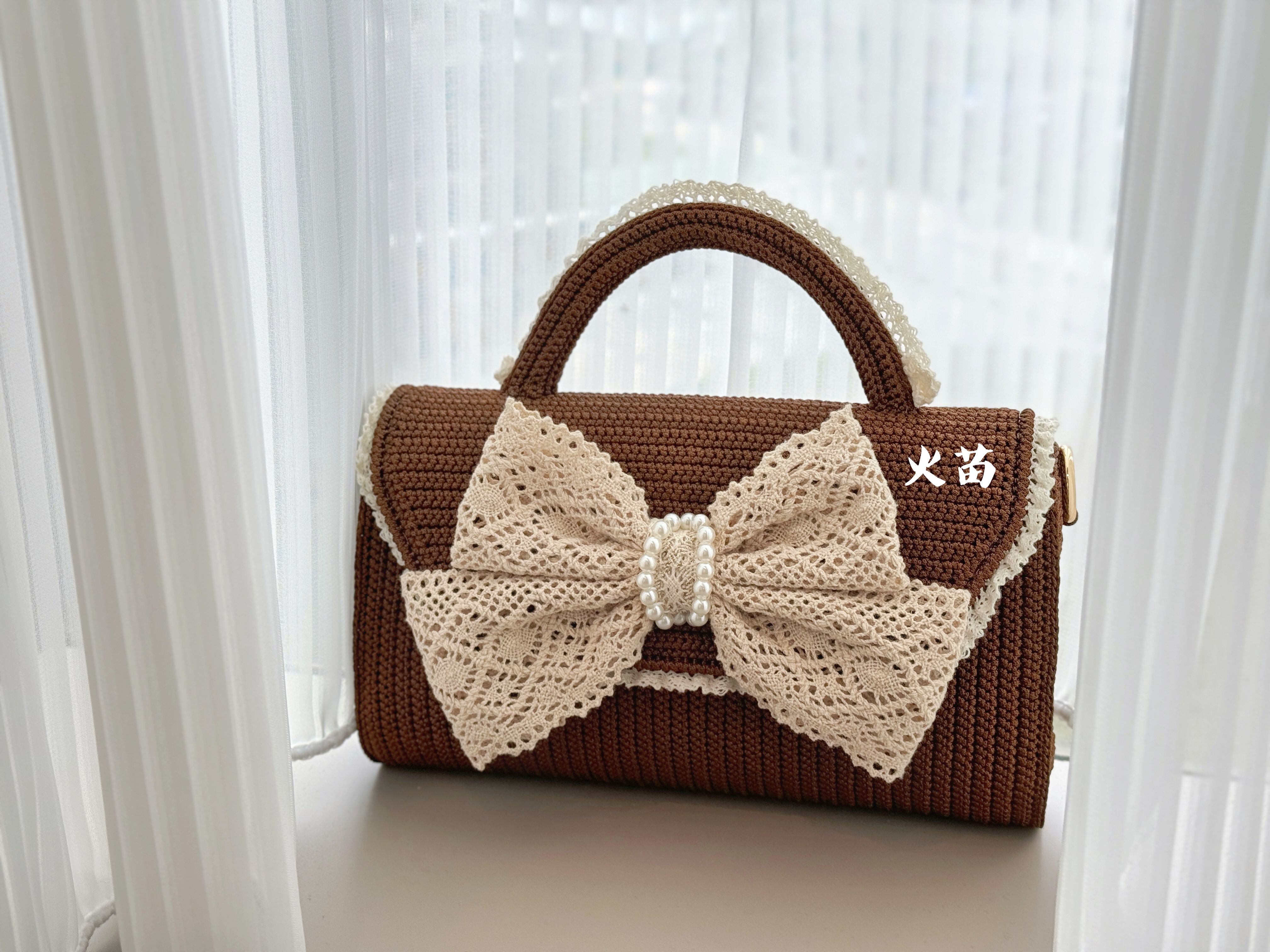 火苗家精工手工钩织包包流行包包手拎包斜挎包蝴蝶结包包
