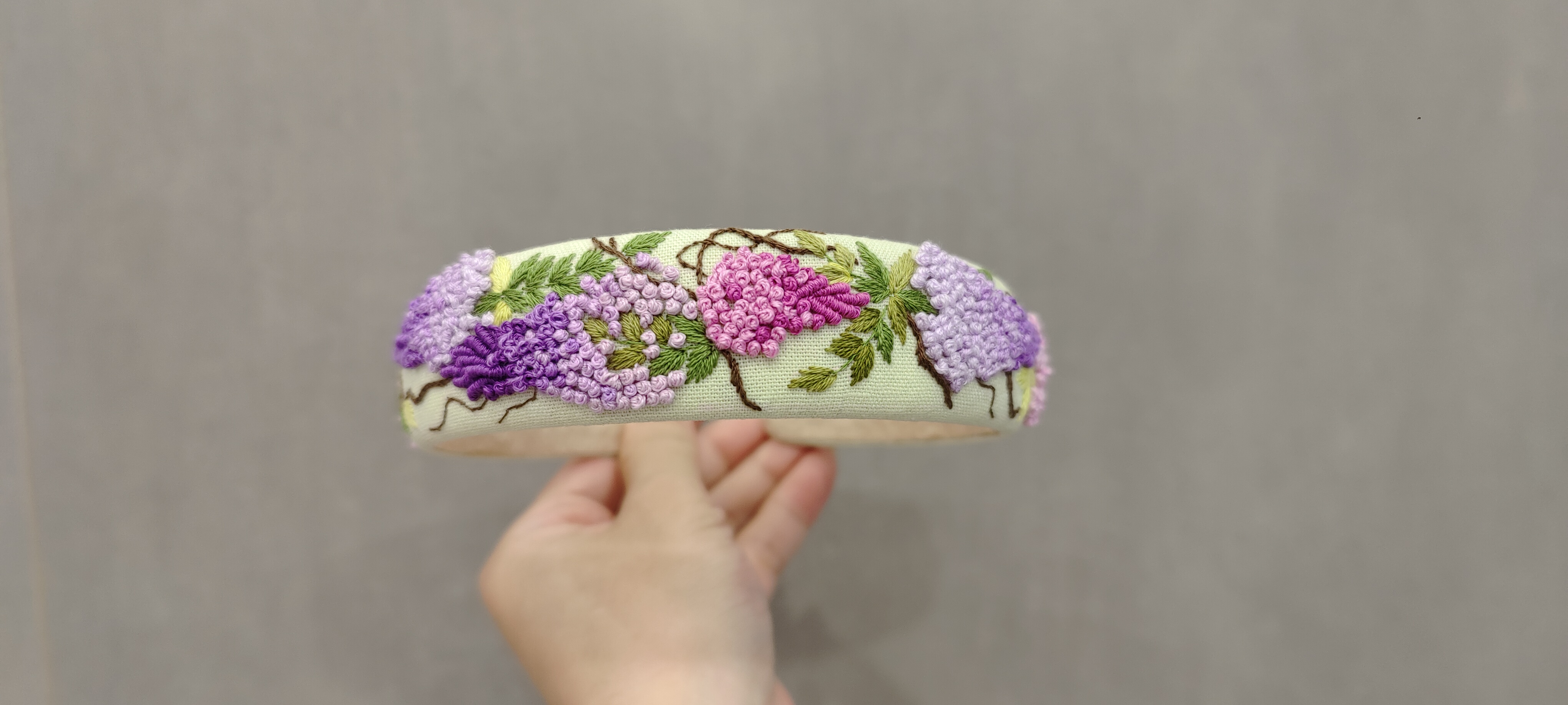 精品高端定制手工刺绣紫藤花发饰