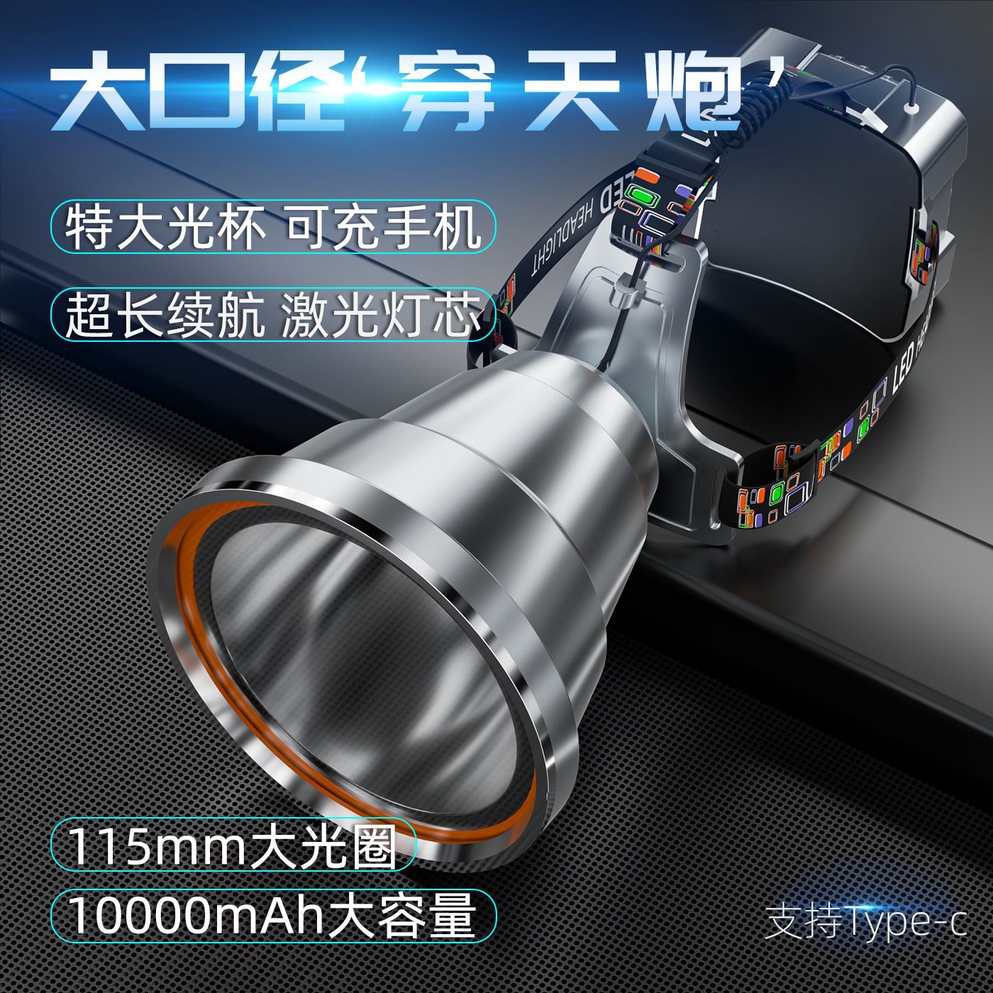 探火星耀破夜LED大口径头灯强光锂电池充电式远射头戴式强光户外