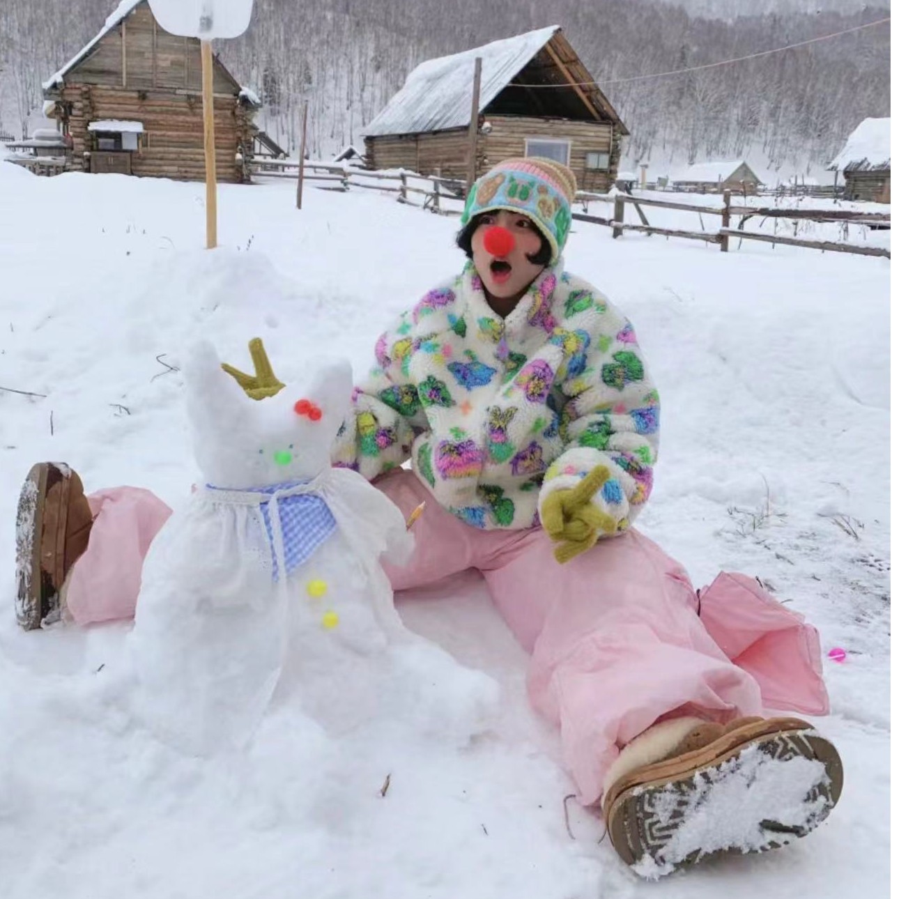 ANSE7EN翻毛及踝毛毛虫厚底增高秋冬雪地靴ins低帮时尚百搭