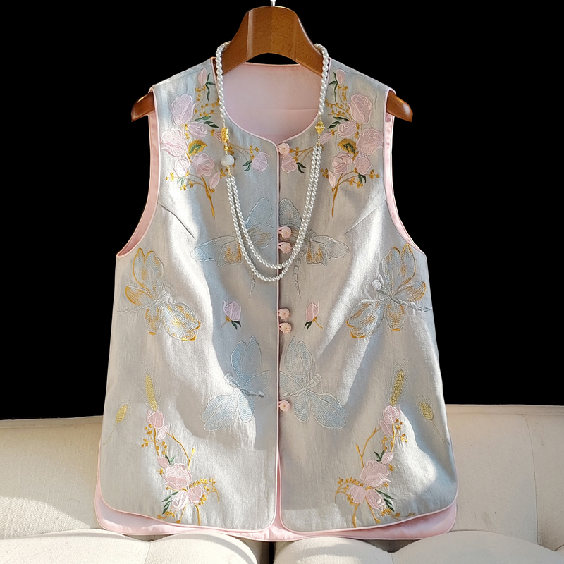 春秋人丝金线复古刺绣中国风马甲女中式无袖绣花大码马夹国潮