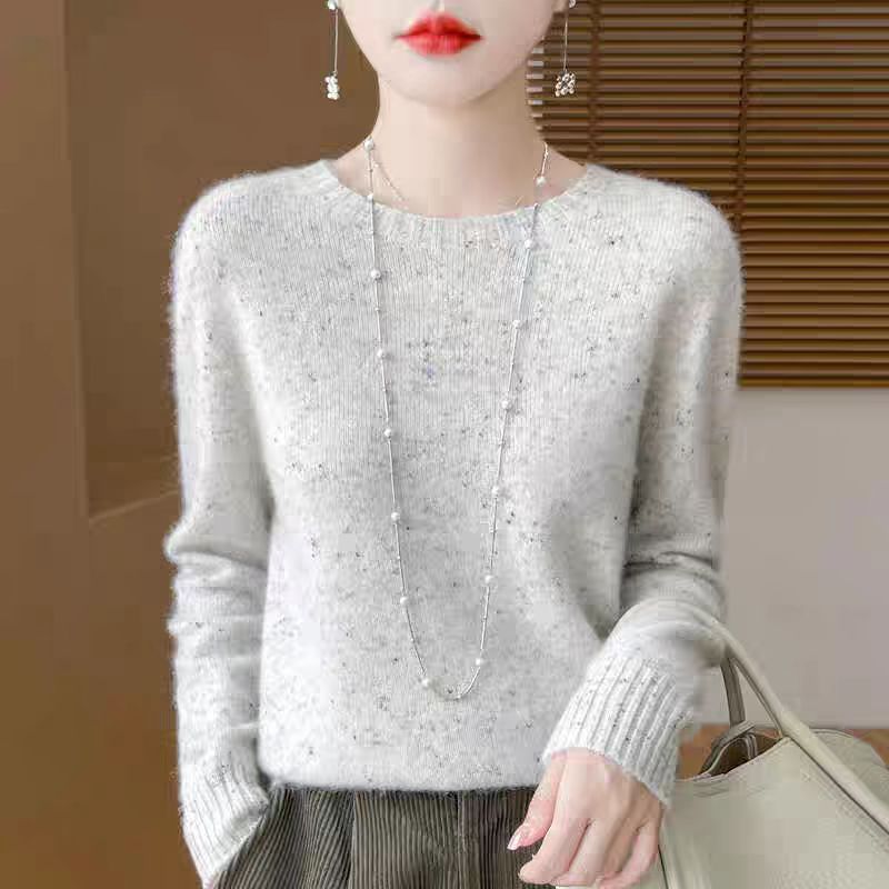 2024秋冬新款圆领一线七针点子纱休闲针织打底衫毛衣女套衫羊毛衫