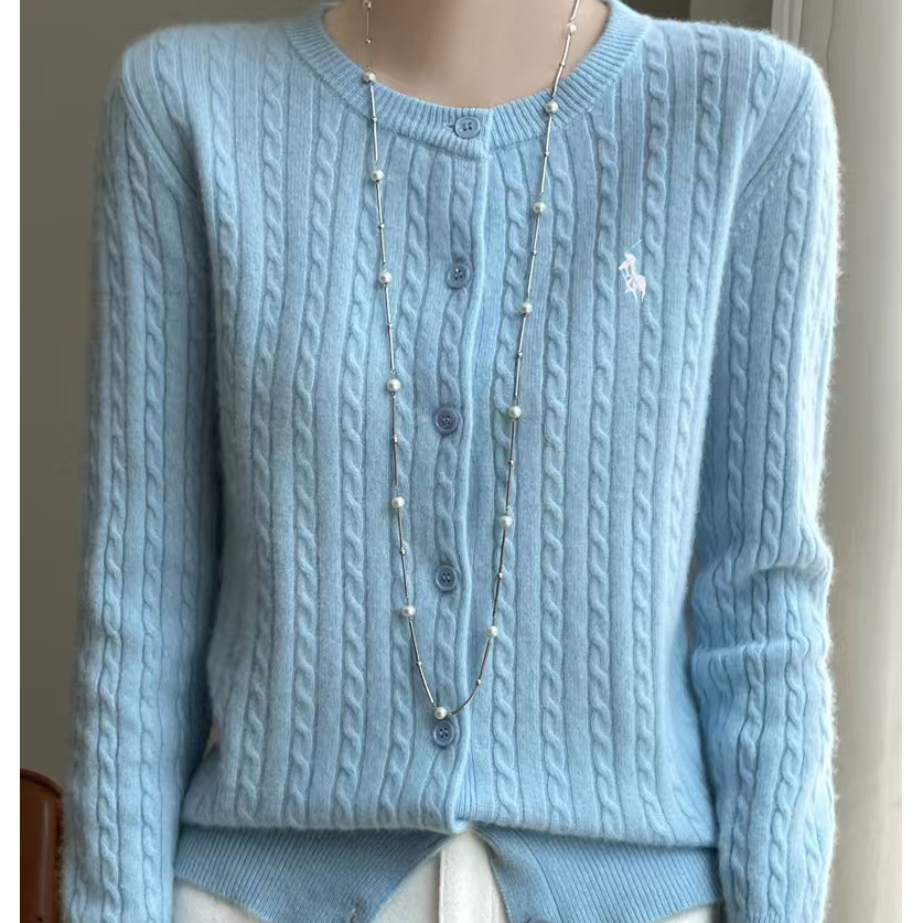 反季直降100%美利奴羊毛针织开衫2024秋复古绞花圆领毛衣显瘦外套