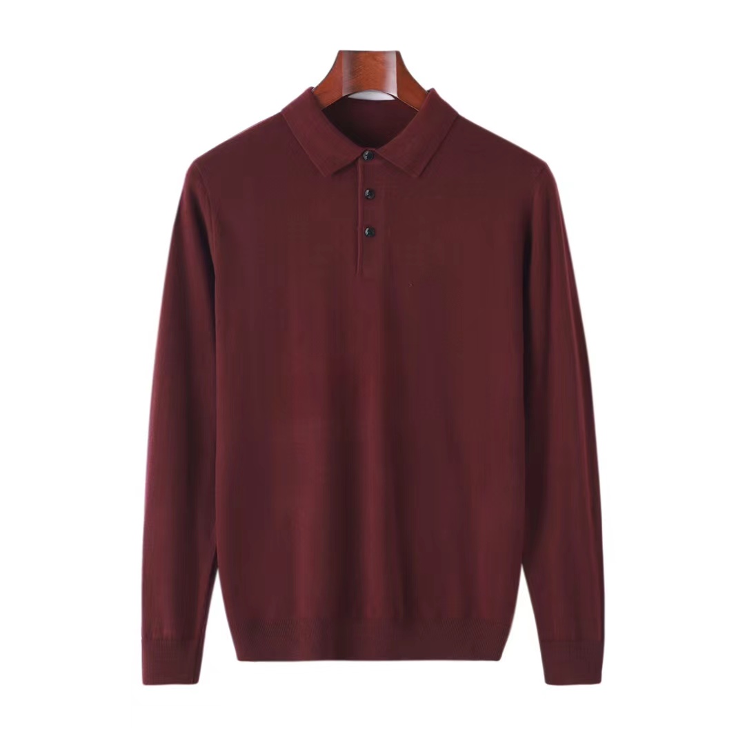 精仿羊毛新款男款纯色长袖商务休闲翻领毛衣薄款打底针织衫男士