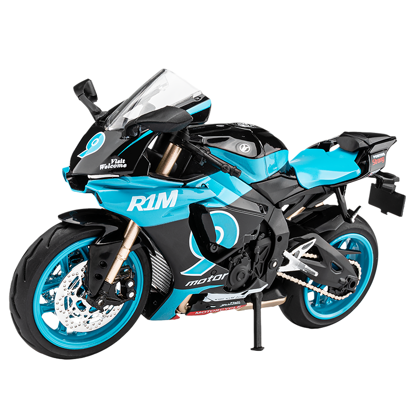 【新品福利】1:12雅马哈R1M带底座摩托车仿真合金声光汽车模型