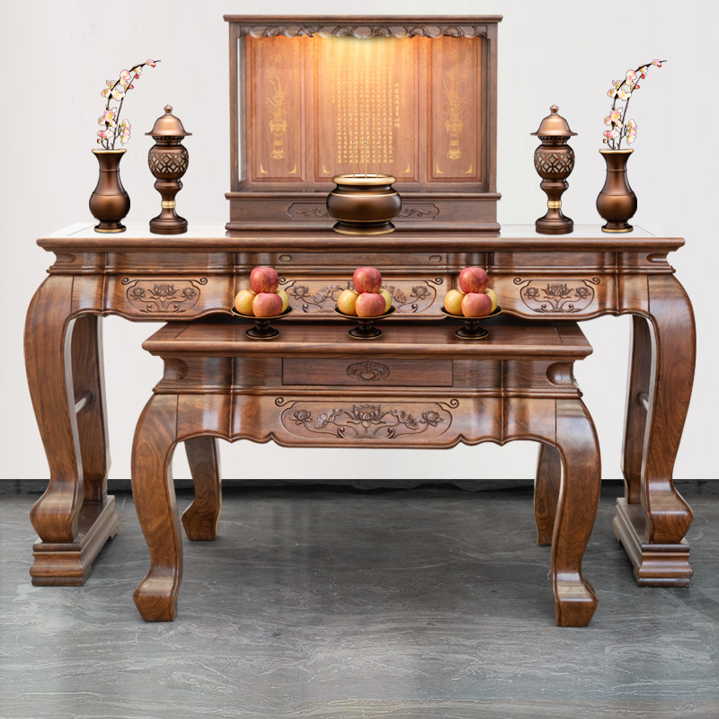 新中式大乌金拉米台家用宗案桌客厅全原木龛桌中堂雕花贡桌堂屋