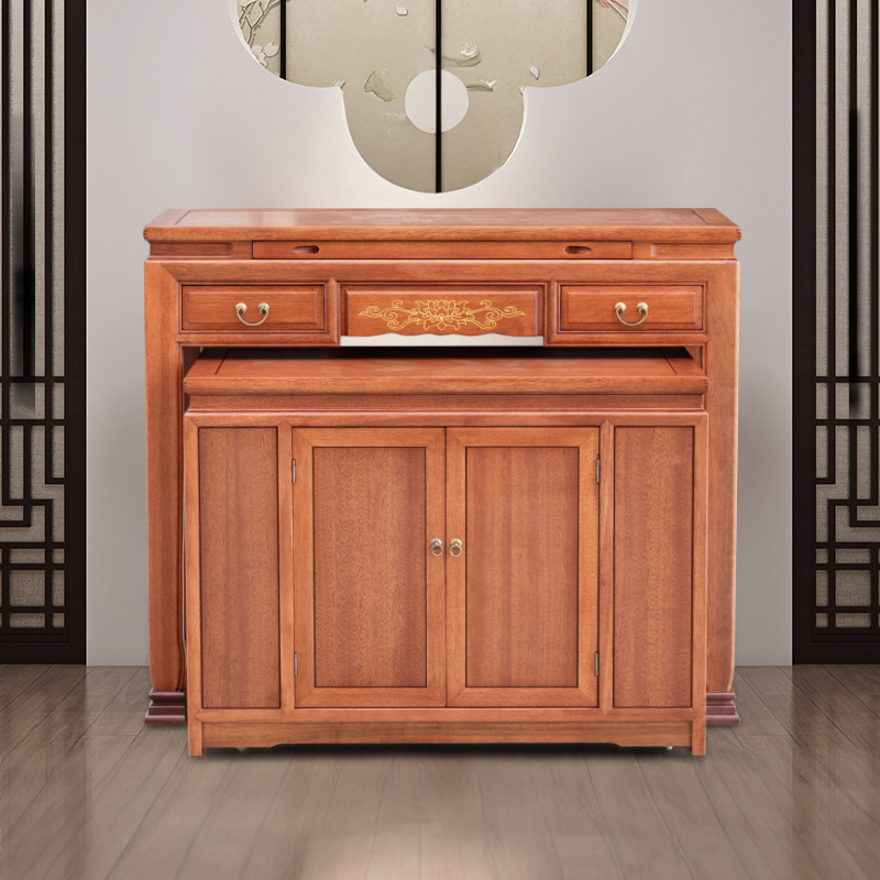 实木龛桌家用客厅唐木带柜中案桌中堂新中式案桌家里简约雕花贡桌