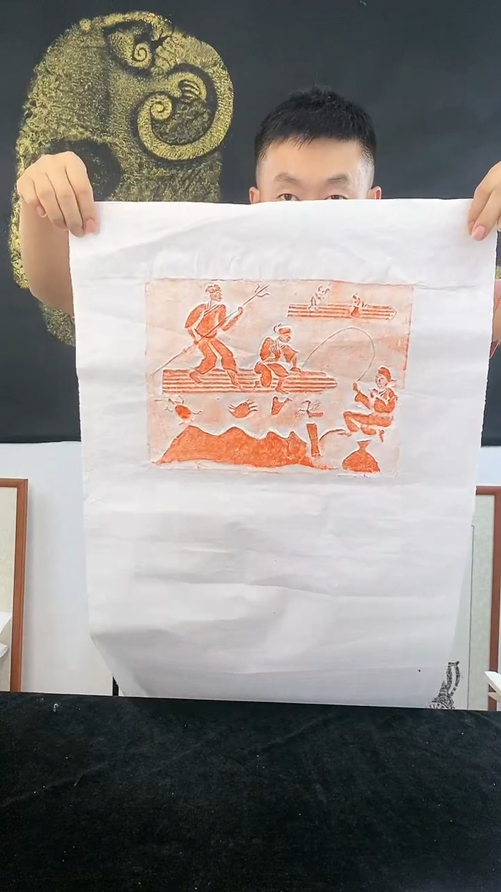 【闪购商品】昌化石印石渔夫图原砖原拓汉画1