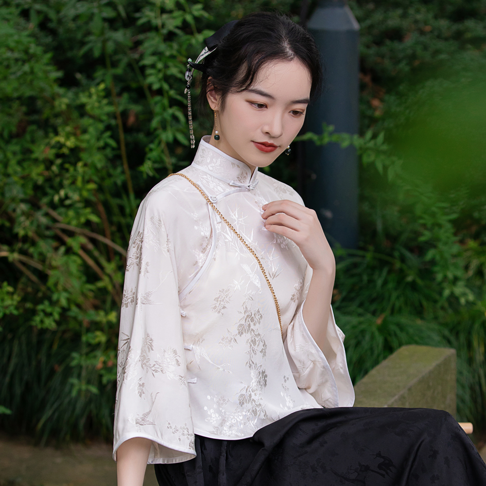 扶夏徽因 新中式倒大袖一片式盘扣旗袍上衣复古民国学生校服小衫