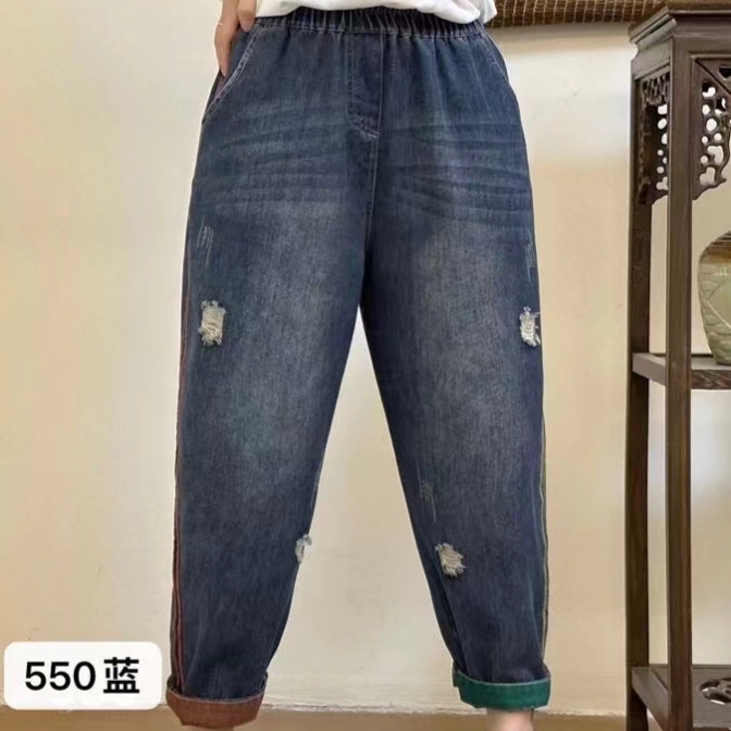 时尚潮流破洞百搭显瘦高腰牛仔裤