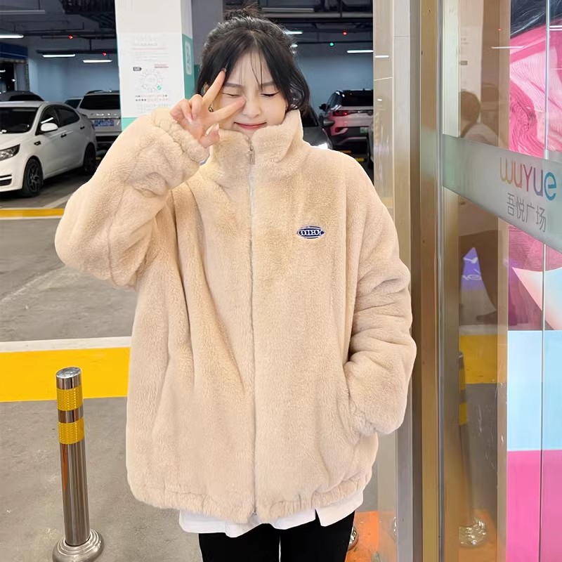 2025新款宽松仿兔毛立领棉衣加厚毛毛外套棉袄女款清仓冬季大处理