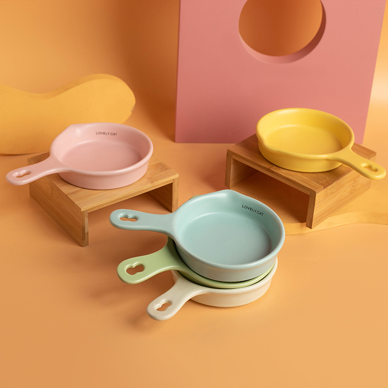 韩国bd同款平底锅陶瓷猫碗陶瓷宠物碗罐头碗猫咪辅食碗小狗狗饭碗
