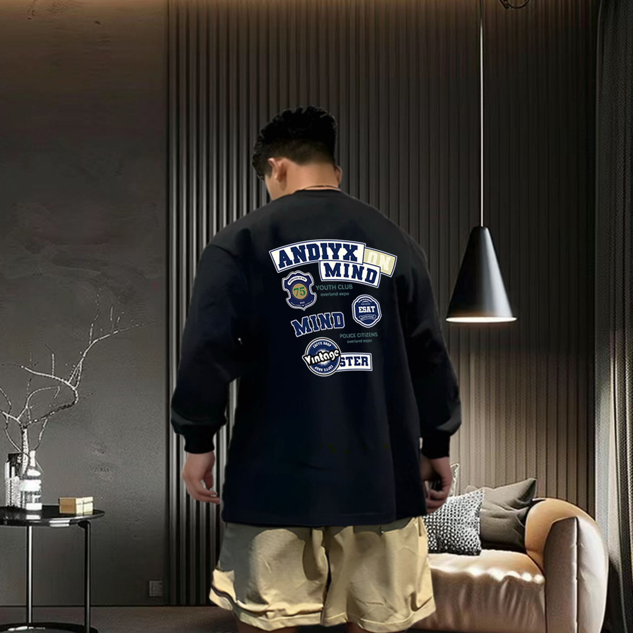 印花T恤长袖休闲男士时尚潮流圆领百搭秋季打底衫外穿训练宽松