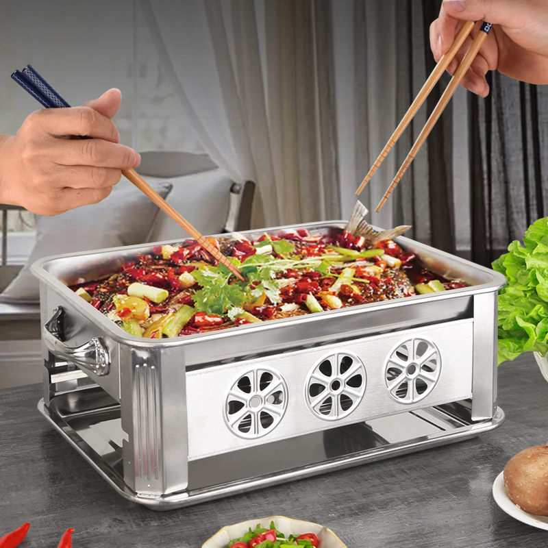 加厚不锈钢烤鱼炉酒精炉商用木炭烤鱼炉长方形家用碳烤架子烤鱼盘