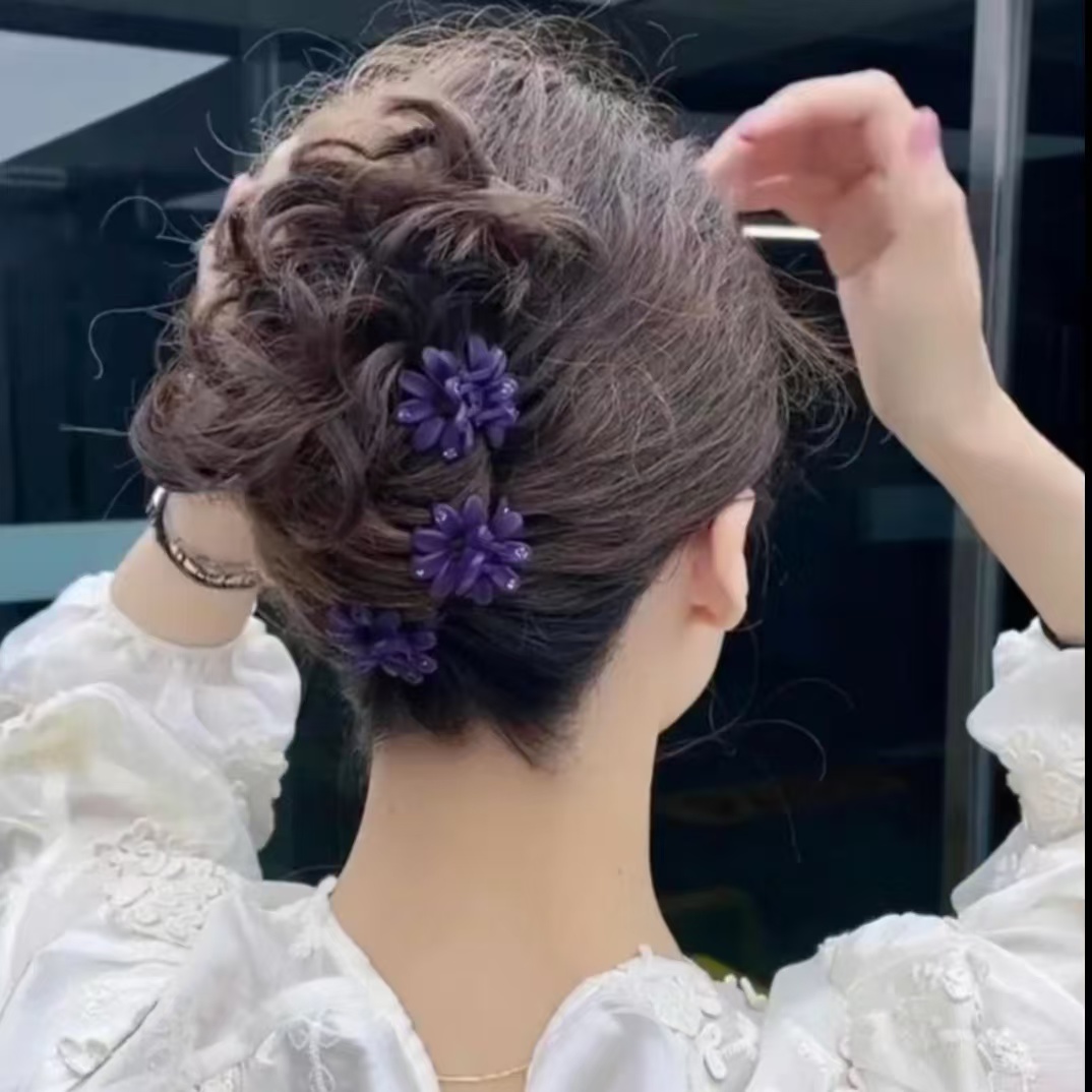  轻奢花花小菊花抓夹带钻发夹刘海夹头饰