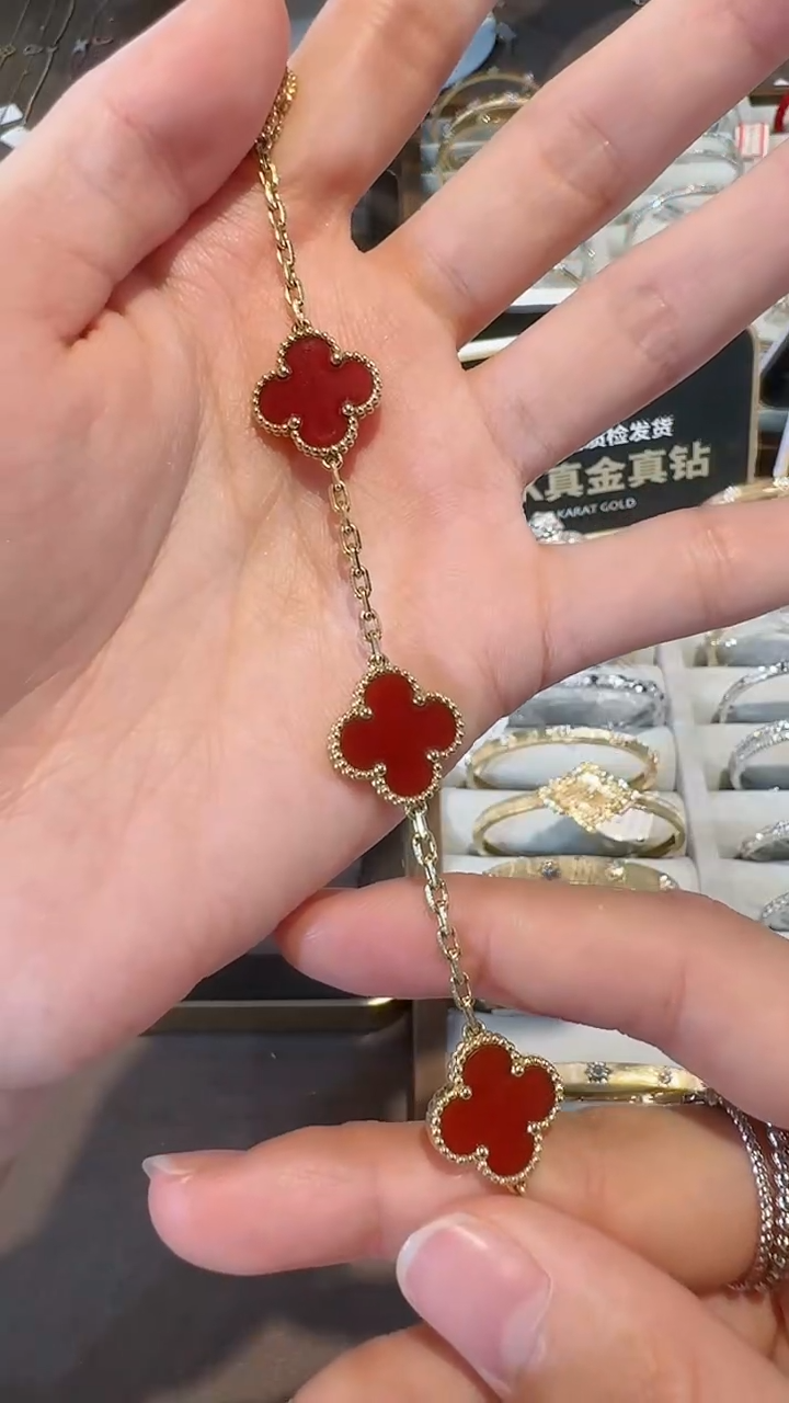 【闪购商品】玛瑙/玉髓手链18K金镶嵌11克五花手链（红色）