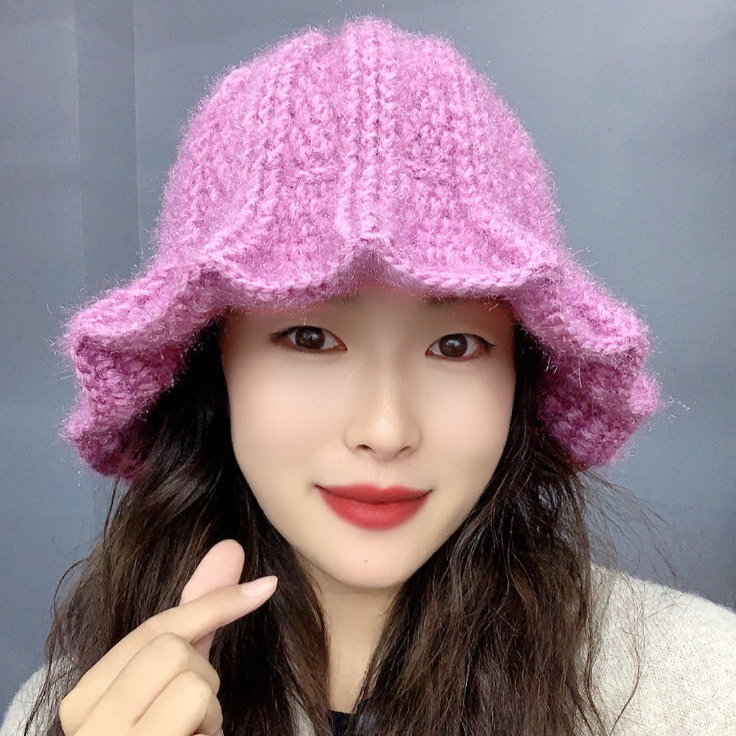 纯手工编织小飞边渔夫帽