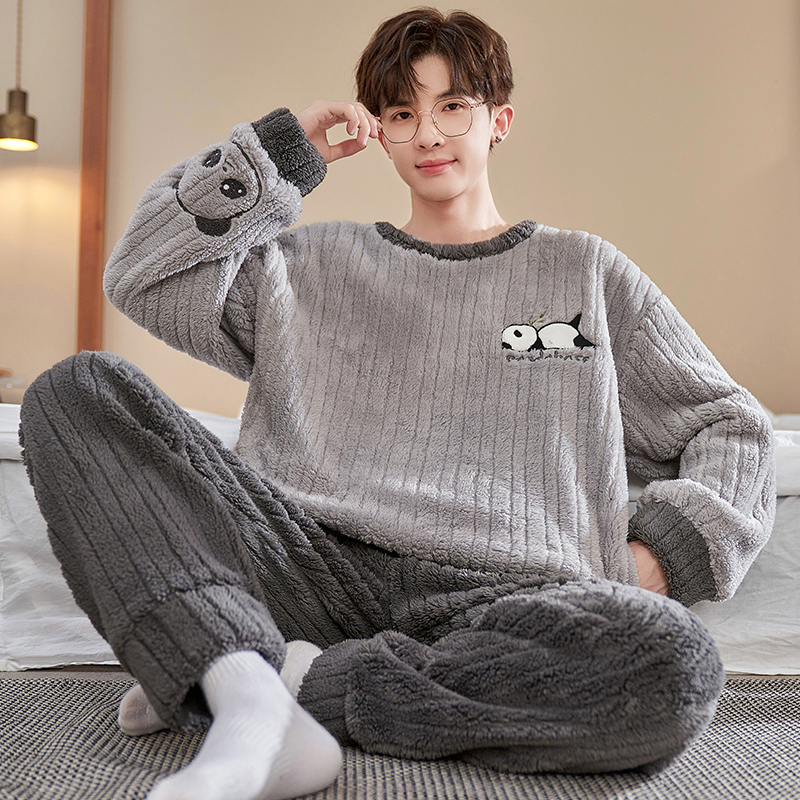 珊瑚绒男士睡衣冬季加厚宽松加大码胖童冬天保暖青少年学生法兰绒