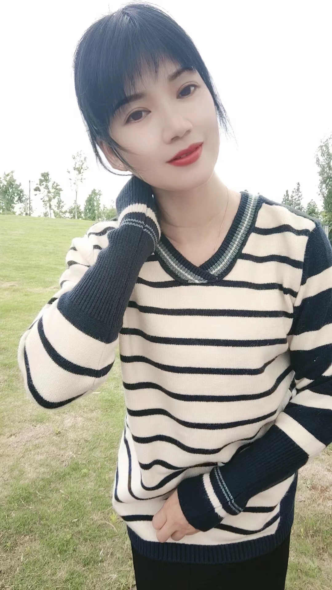 两面穿打条人针织毛衣秋冬装