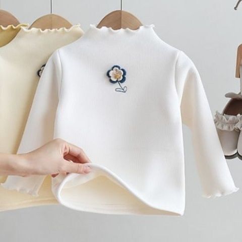 儿童装女童中领加绒加厚打底衫秋冬装婴儿衣服女宝宝螺纹长袖T恤
