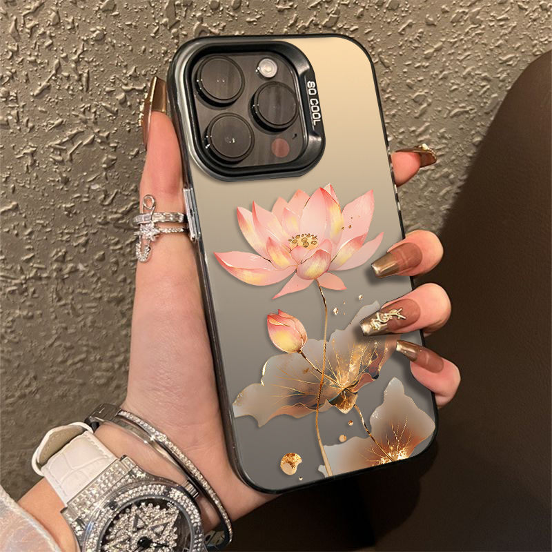 适用【苹果】 彩色磨砂荷花手机壳软创意全包网红潮牌简约ins女卡通