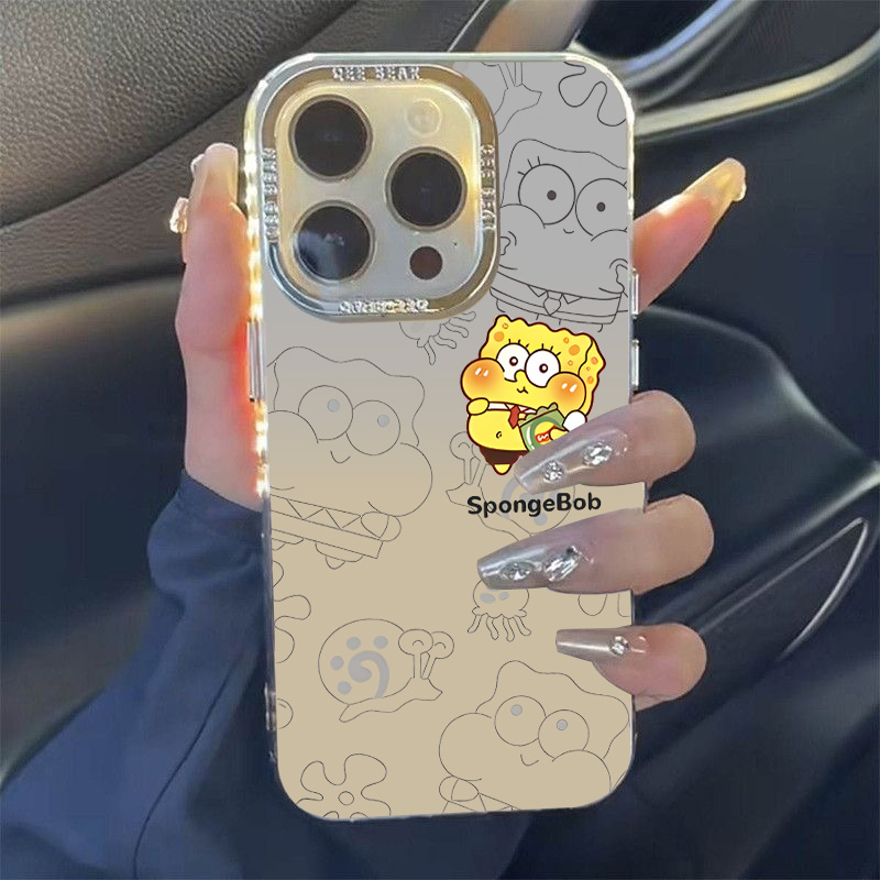 适用【苹果】电镀按键海绵宝宝手机壳软创意全包网红潮牌ins女简