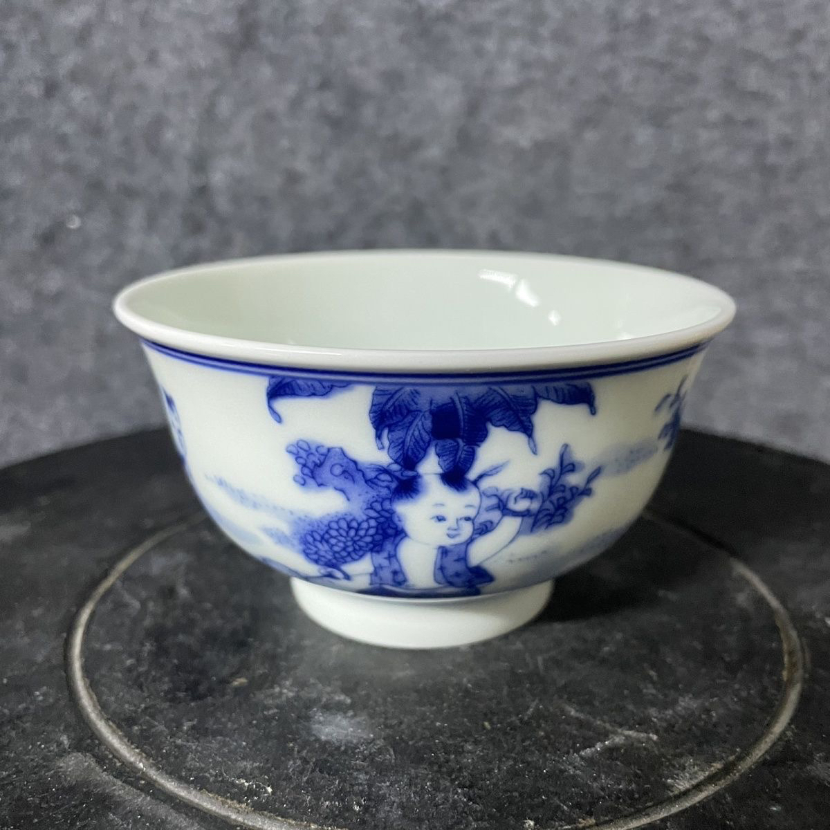 景德镇陶瓷青花压手主人茶杯青花童子单杯品茗个人手工手绘压手杯