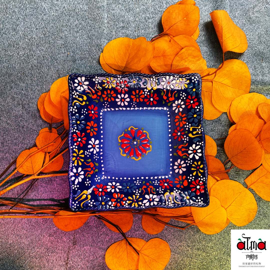 【菲娅专属】阿勒玛【蓝贵夫人】手绘8寸方盘防烫简约轻奢餐具2个