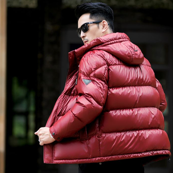 高档亮面羽绒服男短款KL2023新款男士冬季黑金时尚白鸭绒男装外套