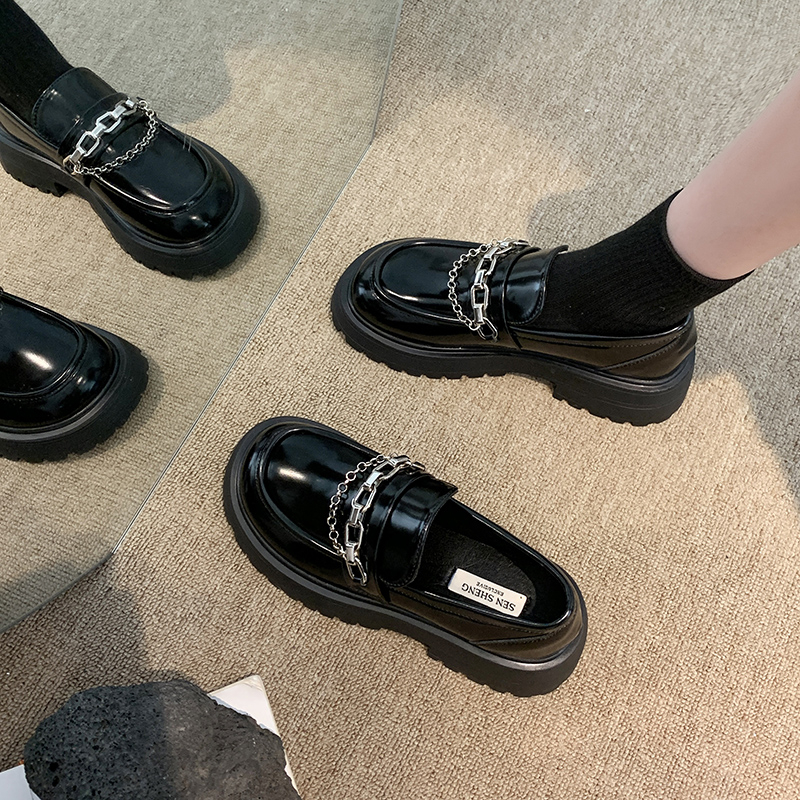 百丽纯爱乐福鞋女2022年夏季新款复古设计感小众单鞋厚底黑色英伦