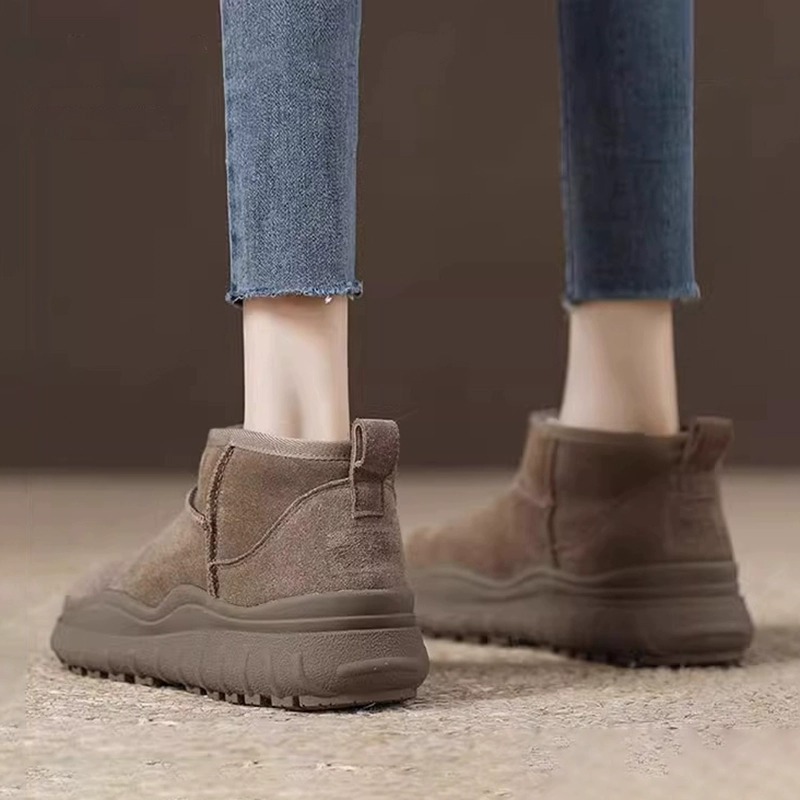 百丽纯爱毛一体厚底雪地靴女2023新款冬季加绒短靴加厚保暖东北棉