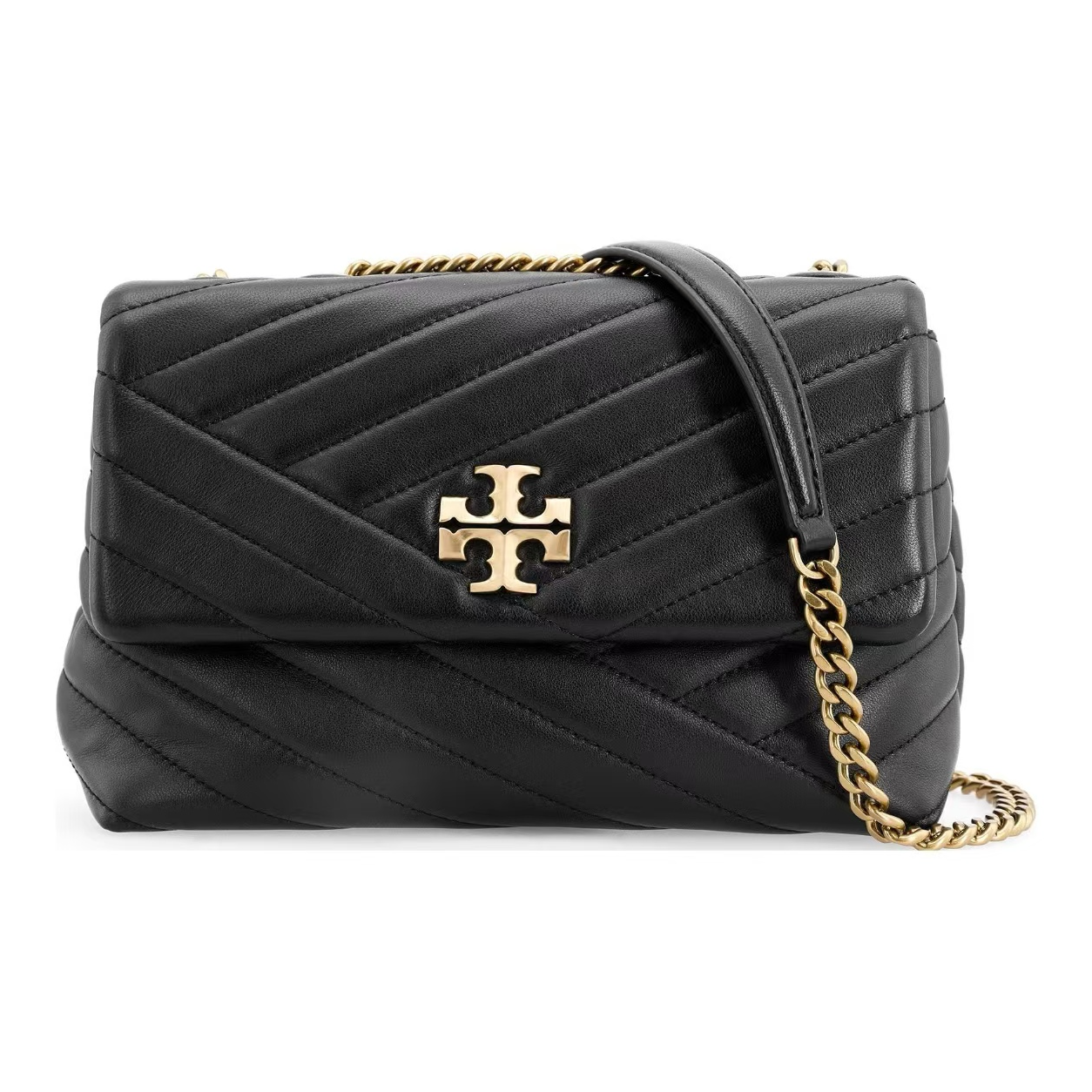 TORY BURCH/汤丽柏琦人字绗缝皮拼链条肩带 皮革 斜挎包 女款黑色