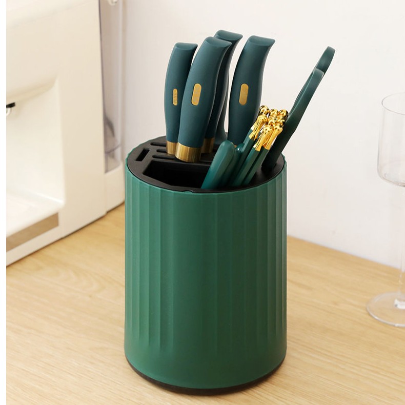 家用厨房旋转刀架 刀具置物架筷子餐具收纳筒多功能刀架筷桶一体