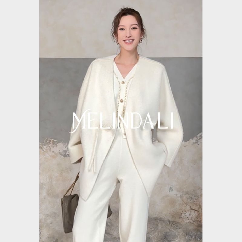 Melinda Li【皎皎大衣】重磅绵羊毛羊驼毛双面呢盘扣茧型新中式大衣