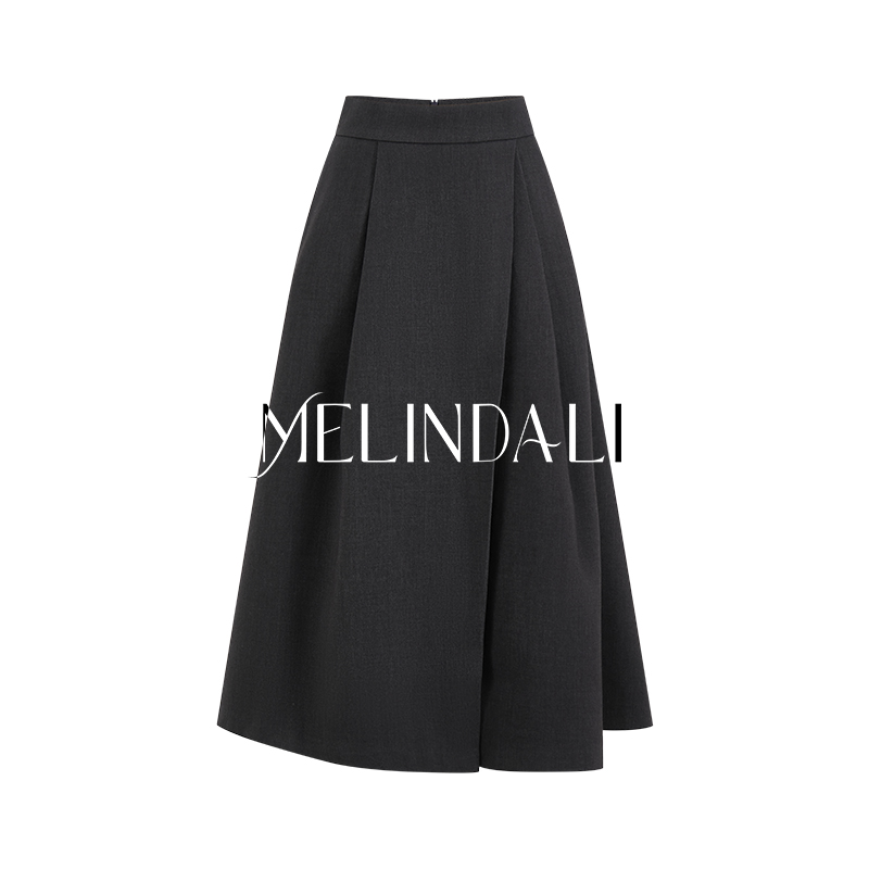 MelindaLi【岁月不败】经典复古赫本风黑色廓形半身裙A字百褶裙伞裙
