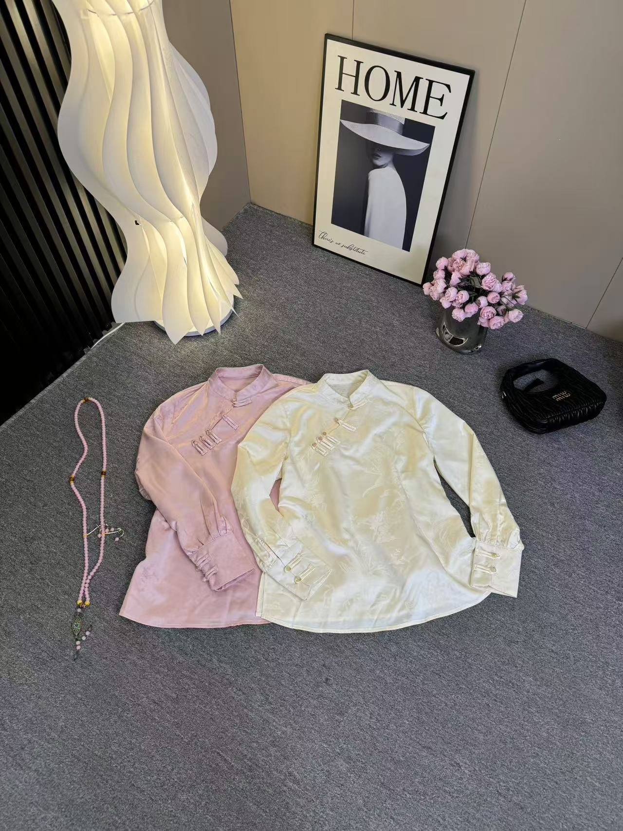 【YING】新中式国风醋酸提花气质斜开襟衬衫女