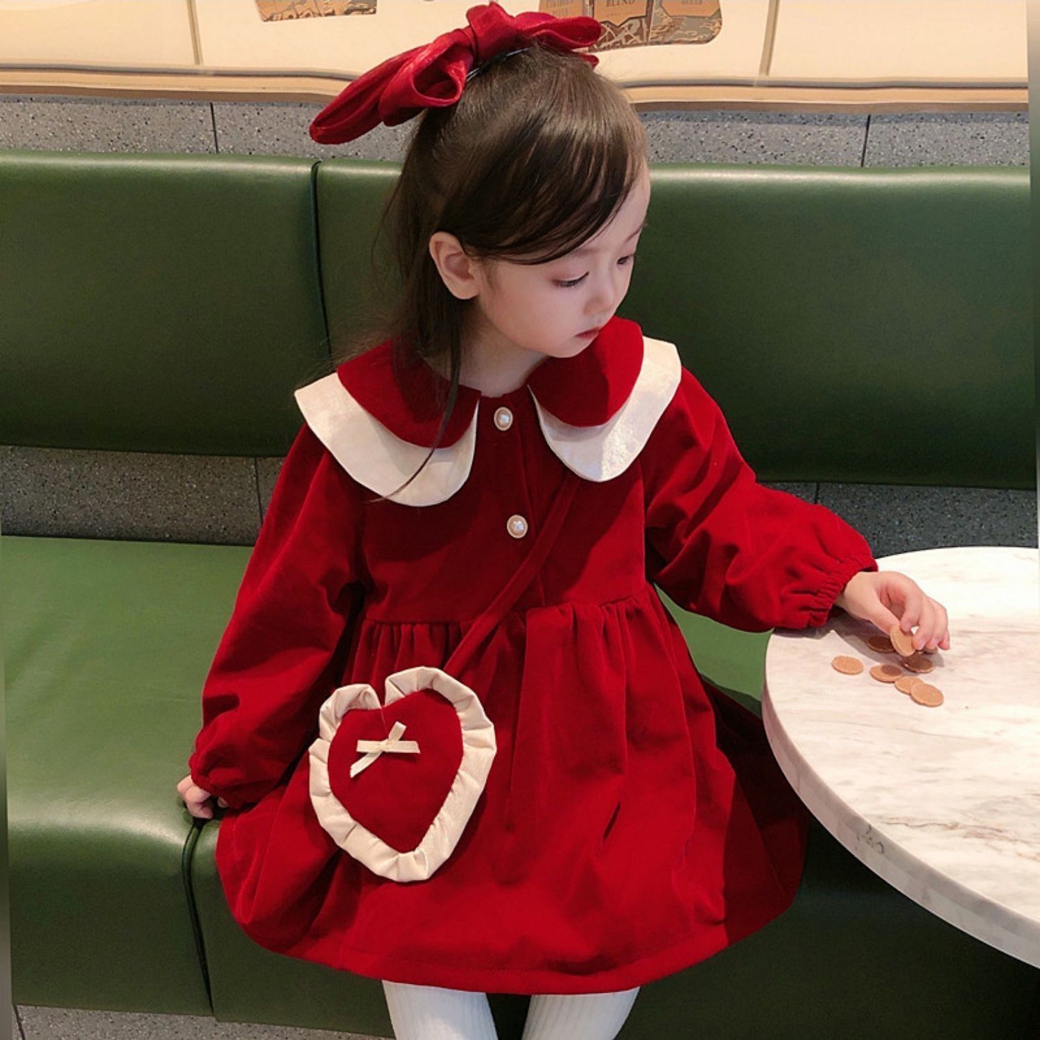女童加绒连衣裙儿童新款洋气冬季公主裙子宝宝韩版红色礼服裙