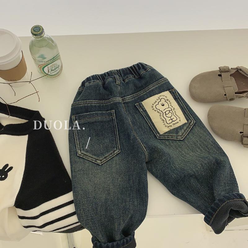 男女童加绒加厚牛仔裤2023冬季儿童宝宝一体绒保暖裤