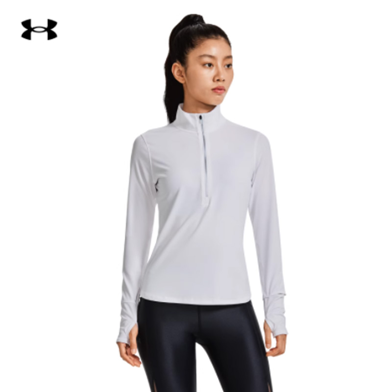 安德玛UA 女子1/2拉链跑步训练运动长袖T恤1379349