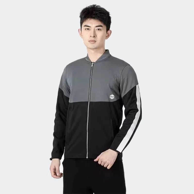 安德玛UA 拼接夹克男夏季跑步训练运动针织外套1344135-