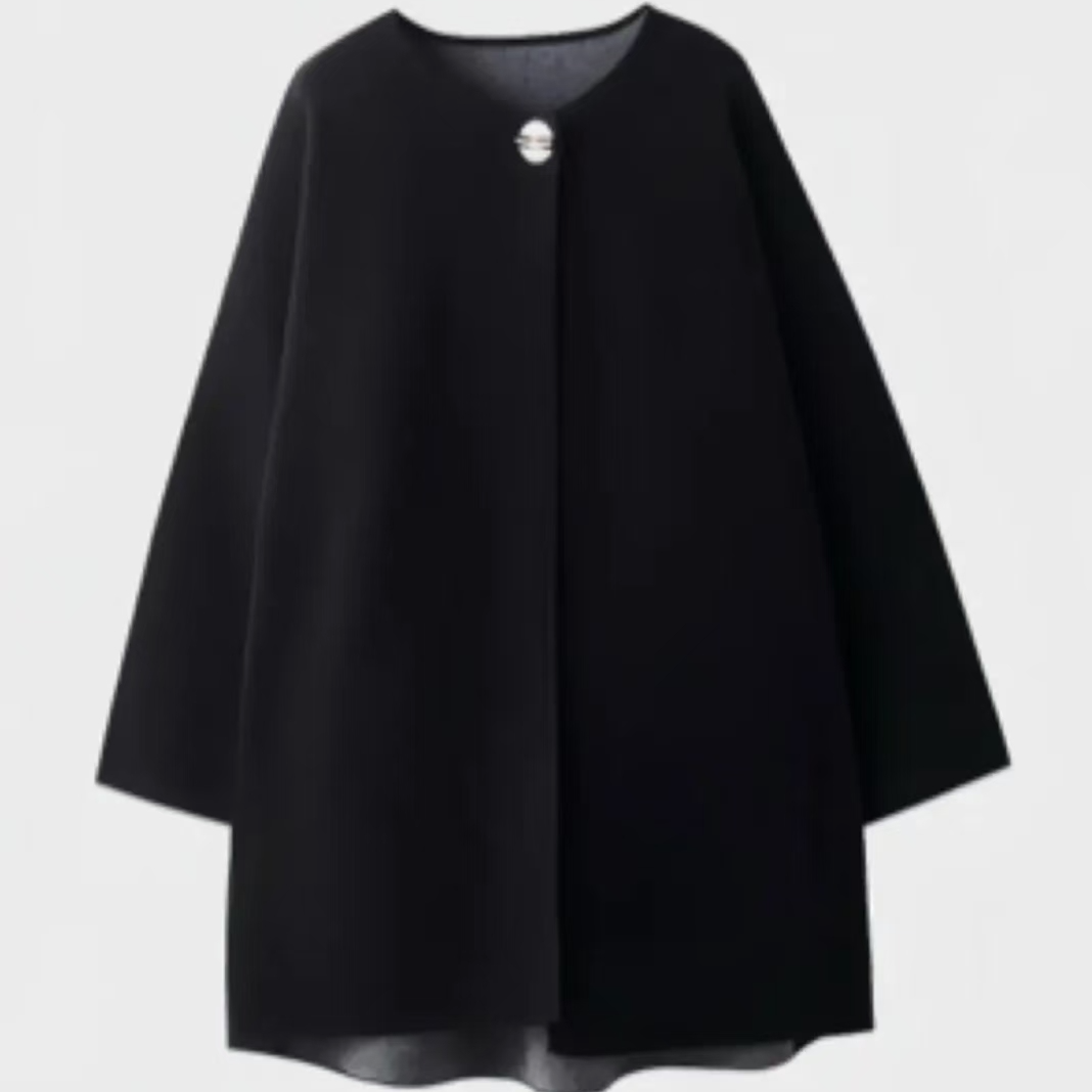 100绵羊毛一粒扣女士毛呢外套时尚宽松女士外套