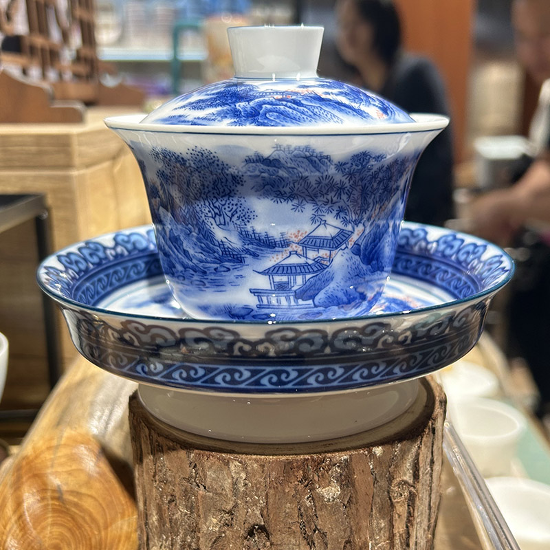 许昌东来茶叶超市 尼尔三才盖碗 山水画可悬停茶具超市正品代购