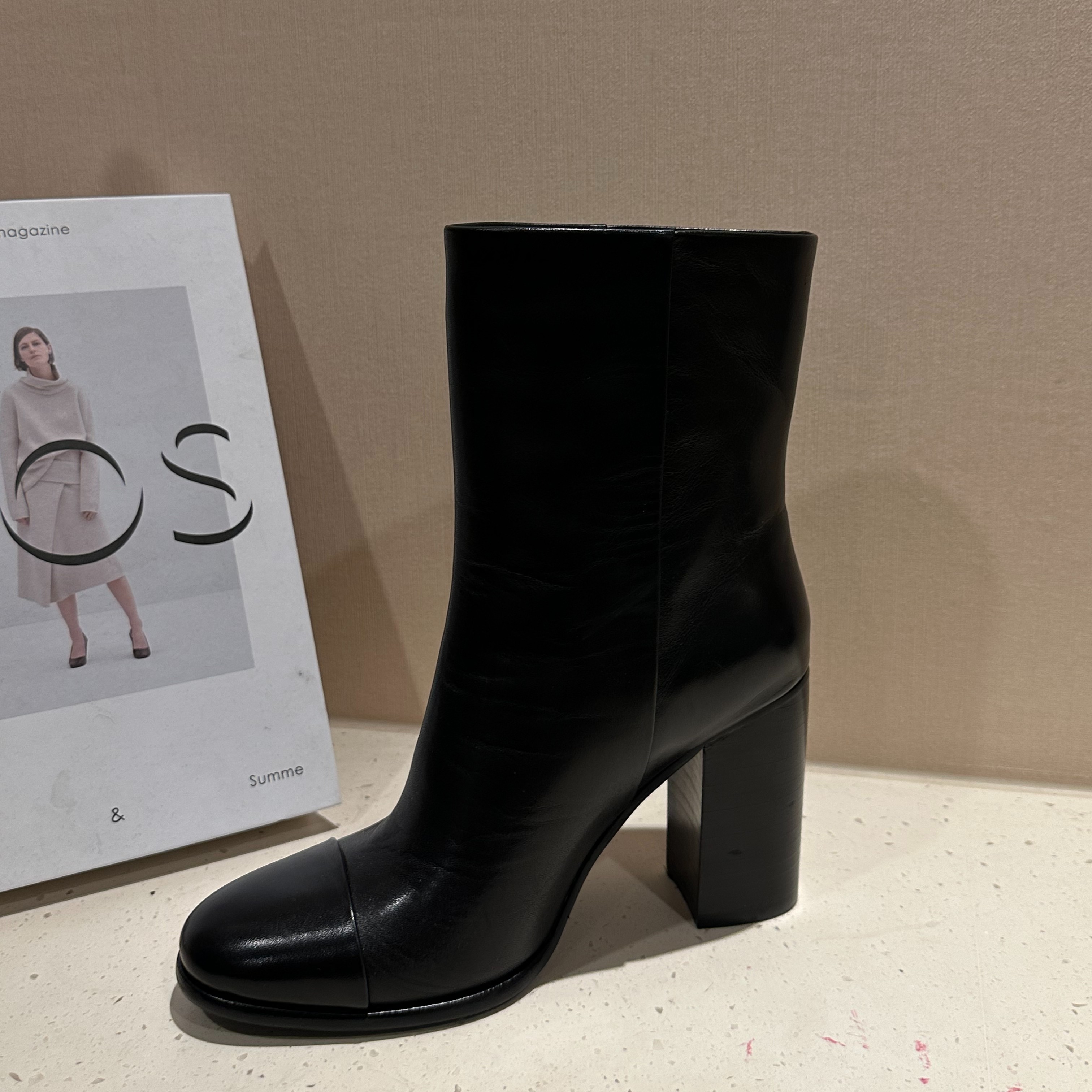 【POMORROW】黑色瘦瘦靴时尚百搭粗跟高跟圆头秋冬短筒靴超高跟短靴