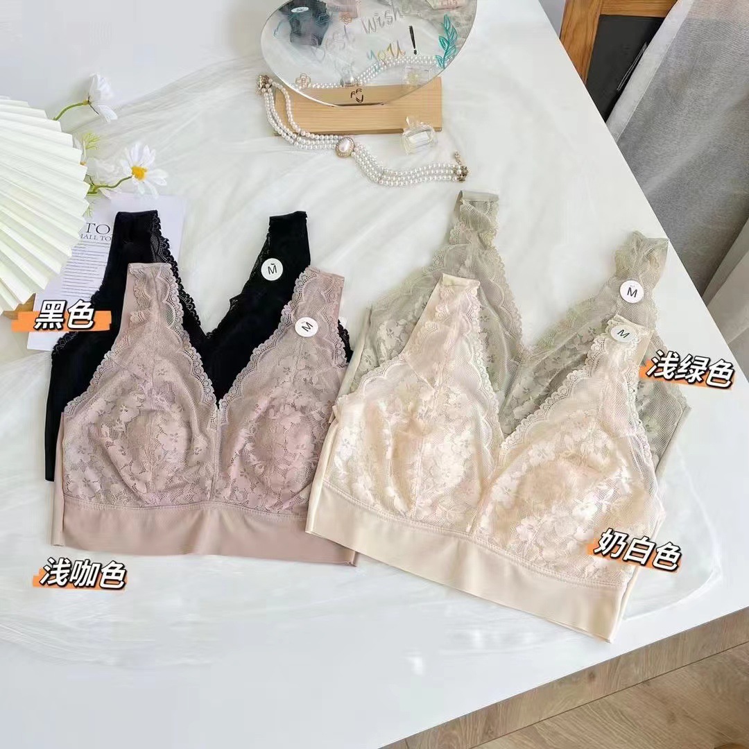 【超薄蕾丝宽肩带美背】新款花朵蕾丝无痕养护透气美背内衣-6069