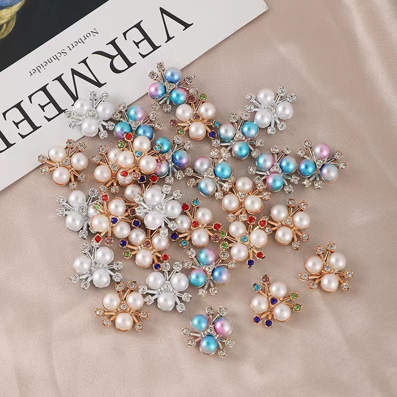 【宝老板】韩版手工三颗珍珠花心小配件