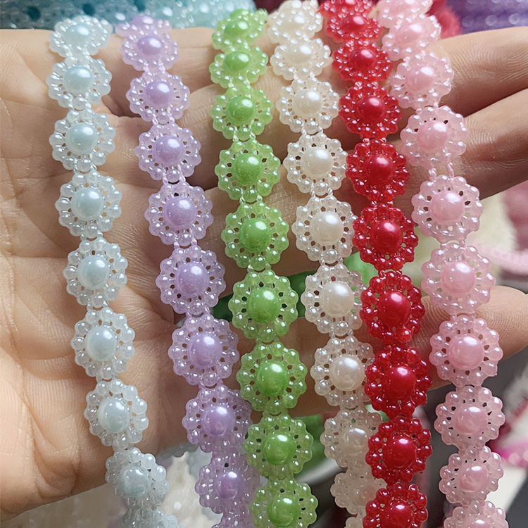 新款彩色连线太阳花手工diy花边辅料半面连线珠