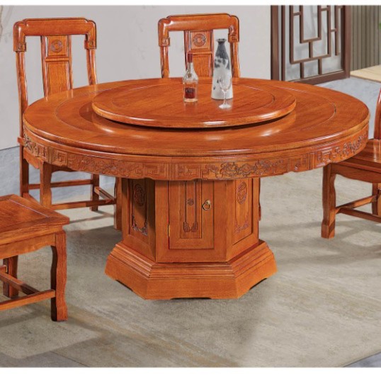 格木饭桌子全实木大圆桌中式家用吃饭桌圆形平面款