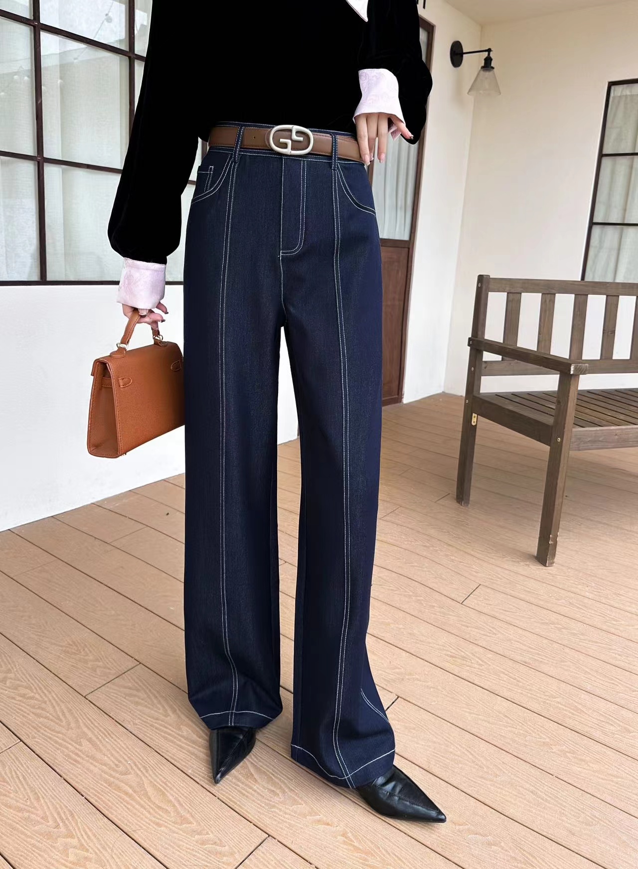 夏季时尚显瘦彩色休闲拖地高腰长女士裤直筒